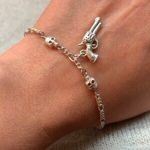 🤠💀 Handmade Skull & Revolver Bracelet & Earrings Set 💀🤠